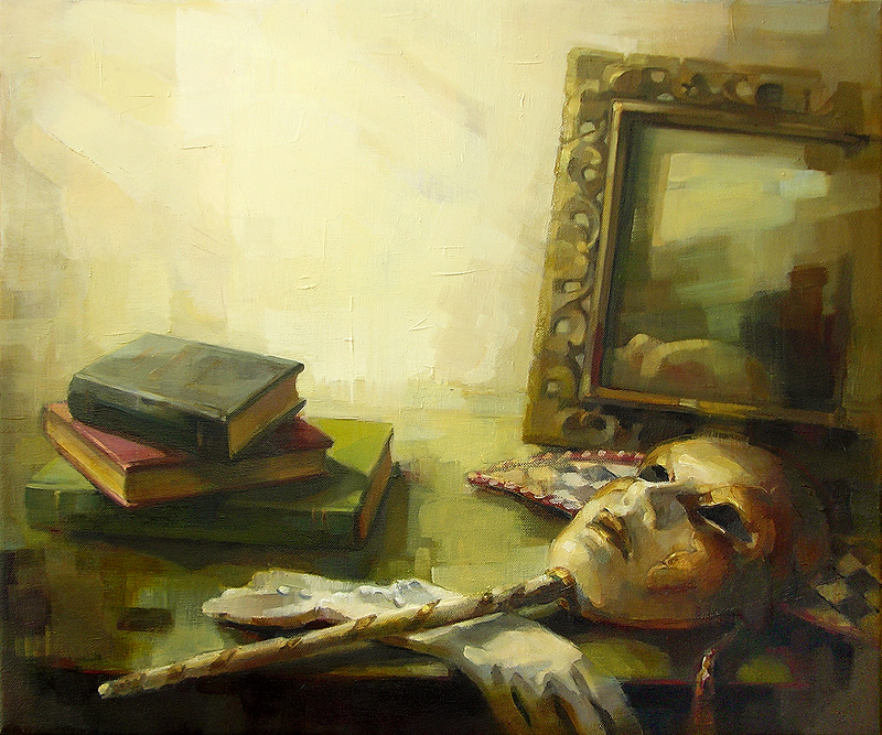 Still Life with Mask and Books